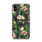 Personalised Tropical Floral Pink Apple iPhone Xs Impact Case Black Edge on Black Phone