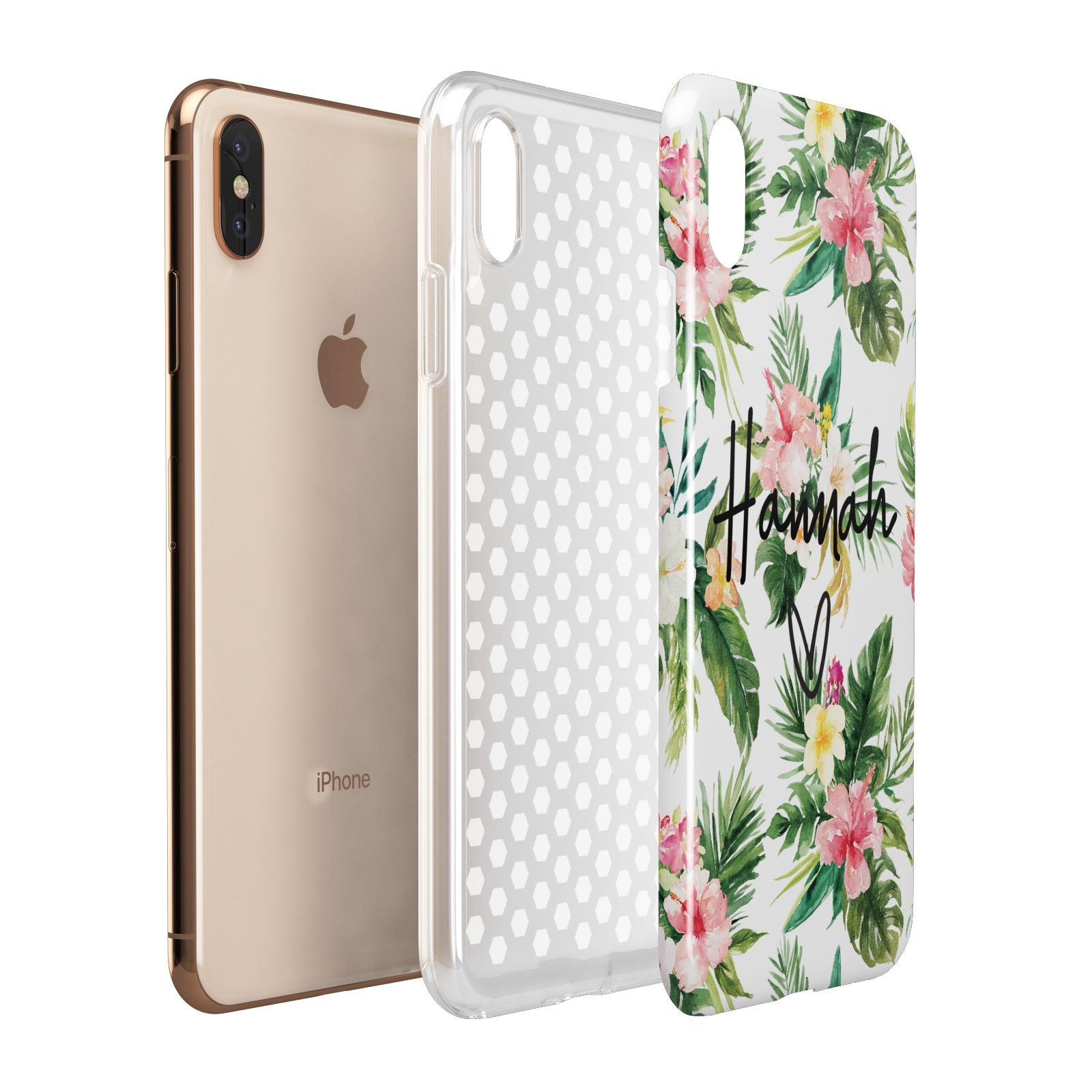 Personalised Tropical Floral Pink Apple iPhone Xs Max 3D Tough Case Expanded View