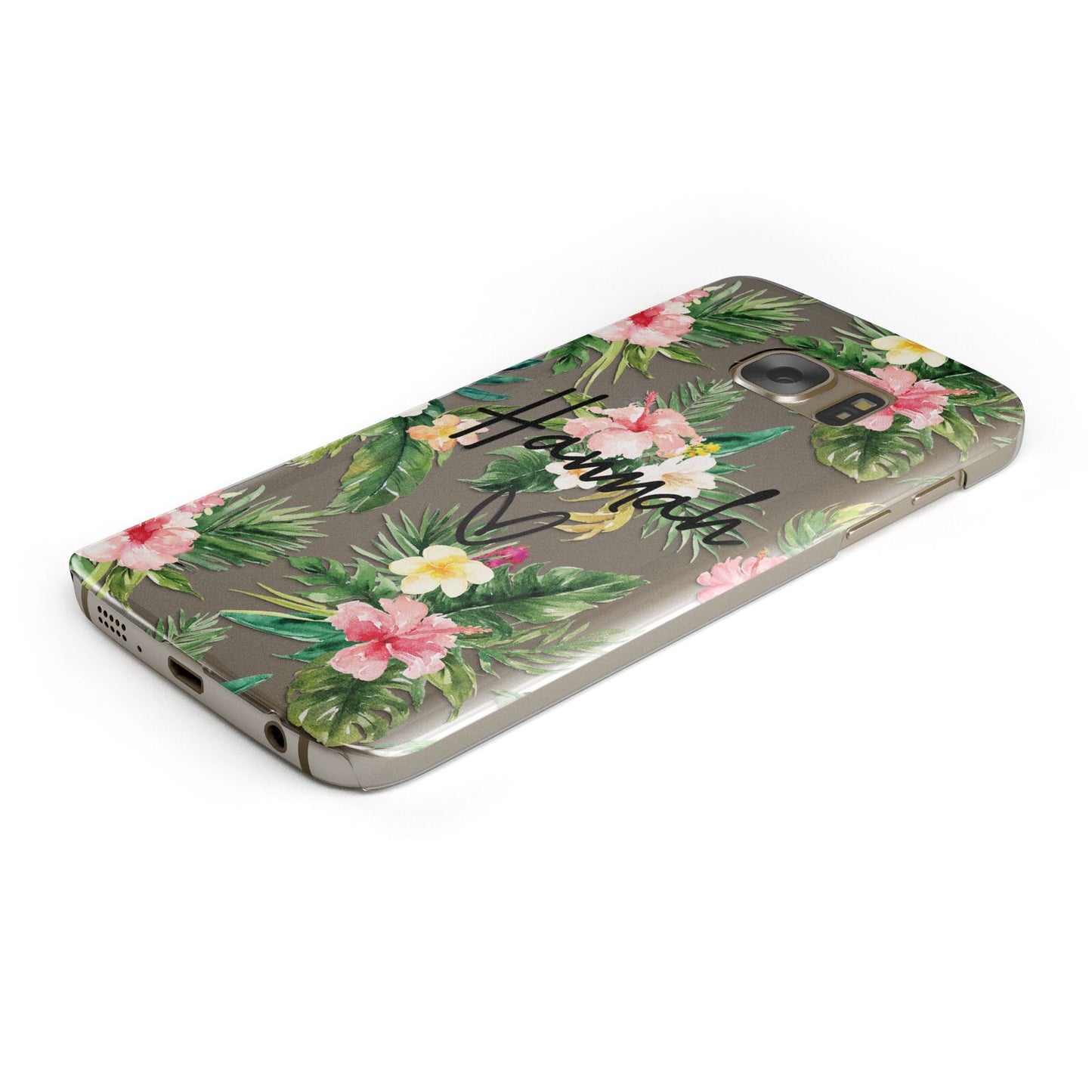 Personalised Tropical Floral Pink Protective Samsung Galaxy Case Angled Image