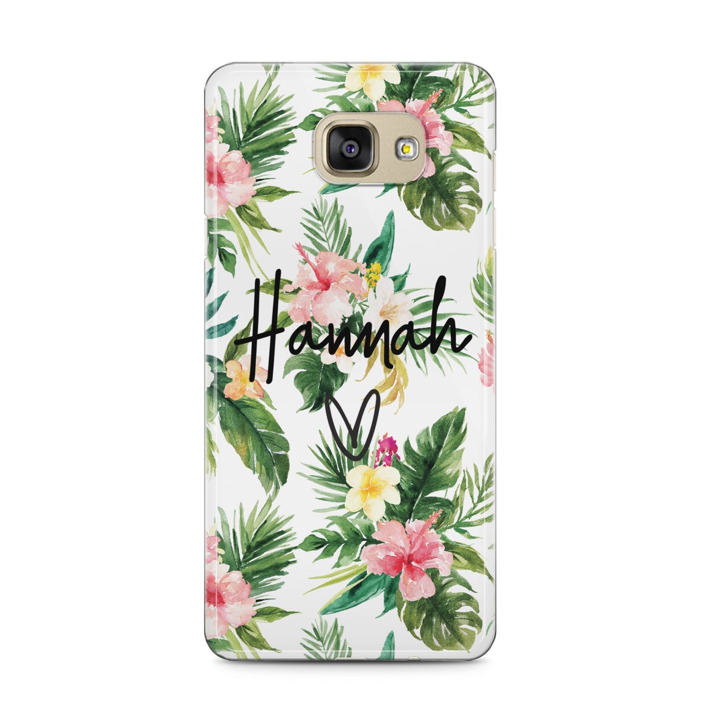 Personalised Tropical Floral Pink Samsung Galaxy A5 2016 Case on gold phone