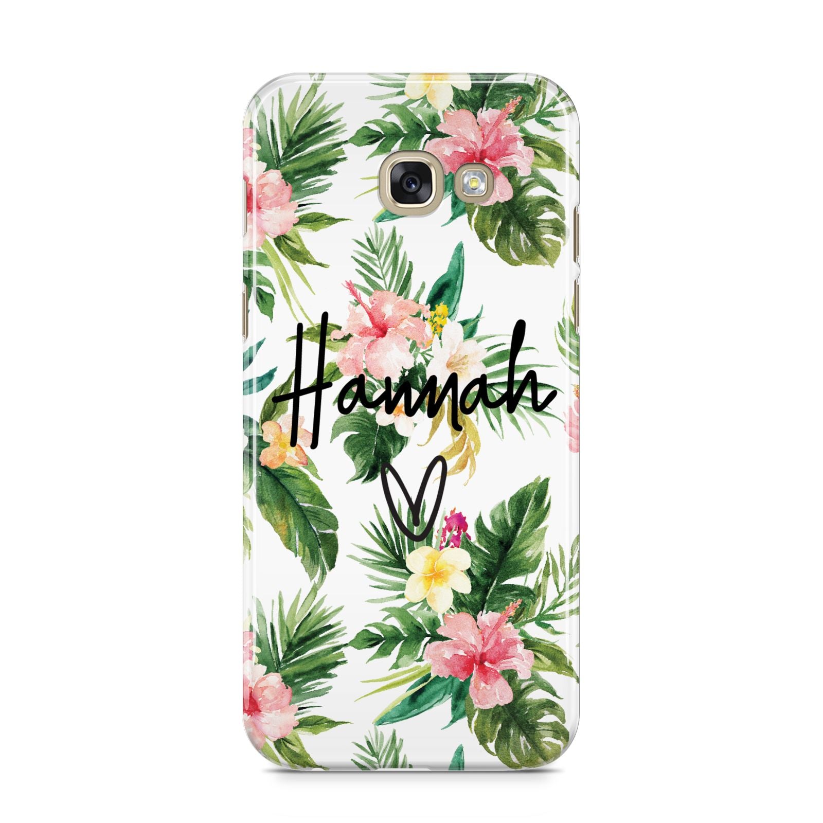 Personalised Tropical Floral Pink Samsung Galaxy A5 2017 Case on gold phone