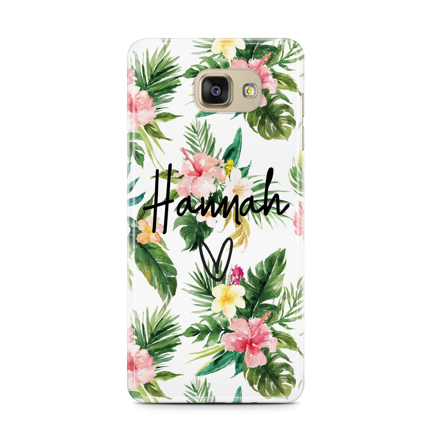 Personalised Tropical Floral Pink Samsung Galaxy A7 2016 Case on gold phone