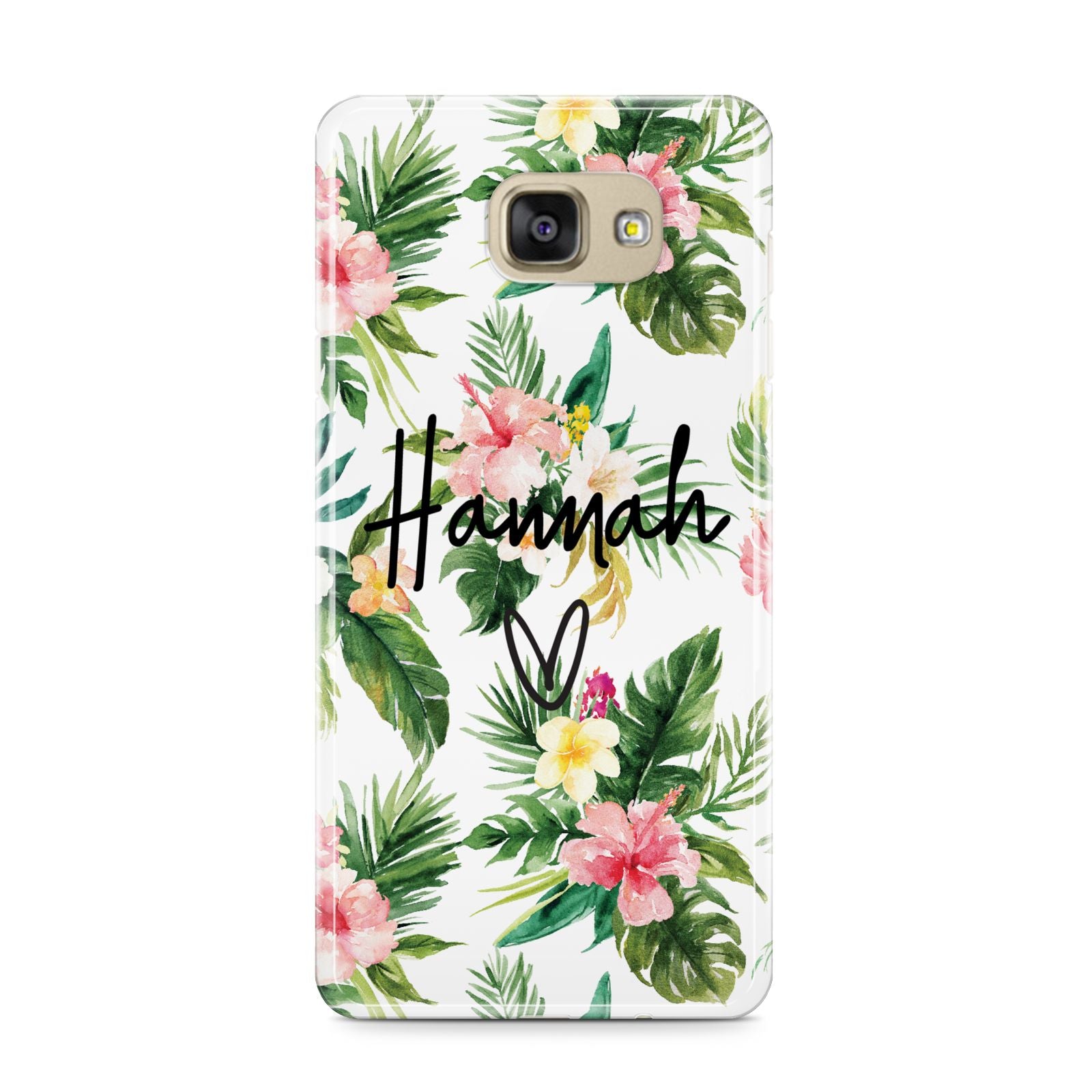 Personalised Tropical Floral Pink Samsung Galaxy A9 2016 Case on gold phone