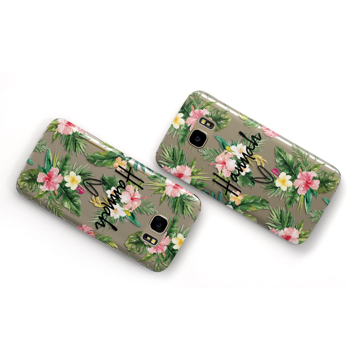 Personalised Tropical Floral Pink Samsung Galaxy Case Flat Overview