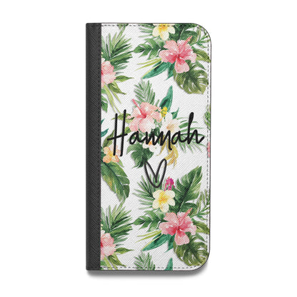 Personalised Tropical Floral Pink Vegan Leather Flip Samsung Case