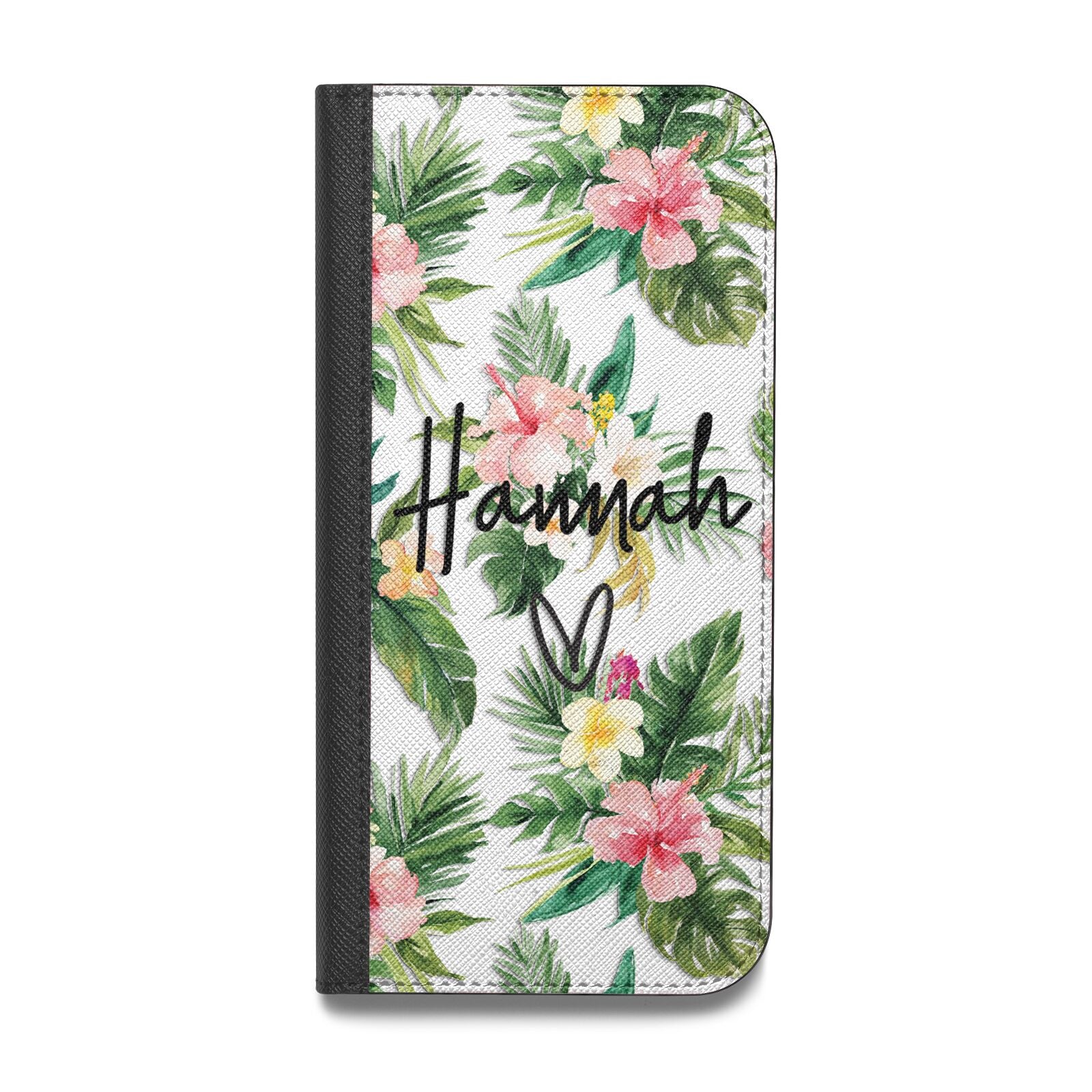 Personalised Tropical Floral Pink Vegan Leather Flip Samsung Case