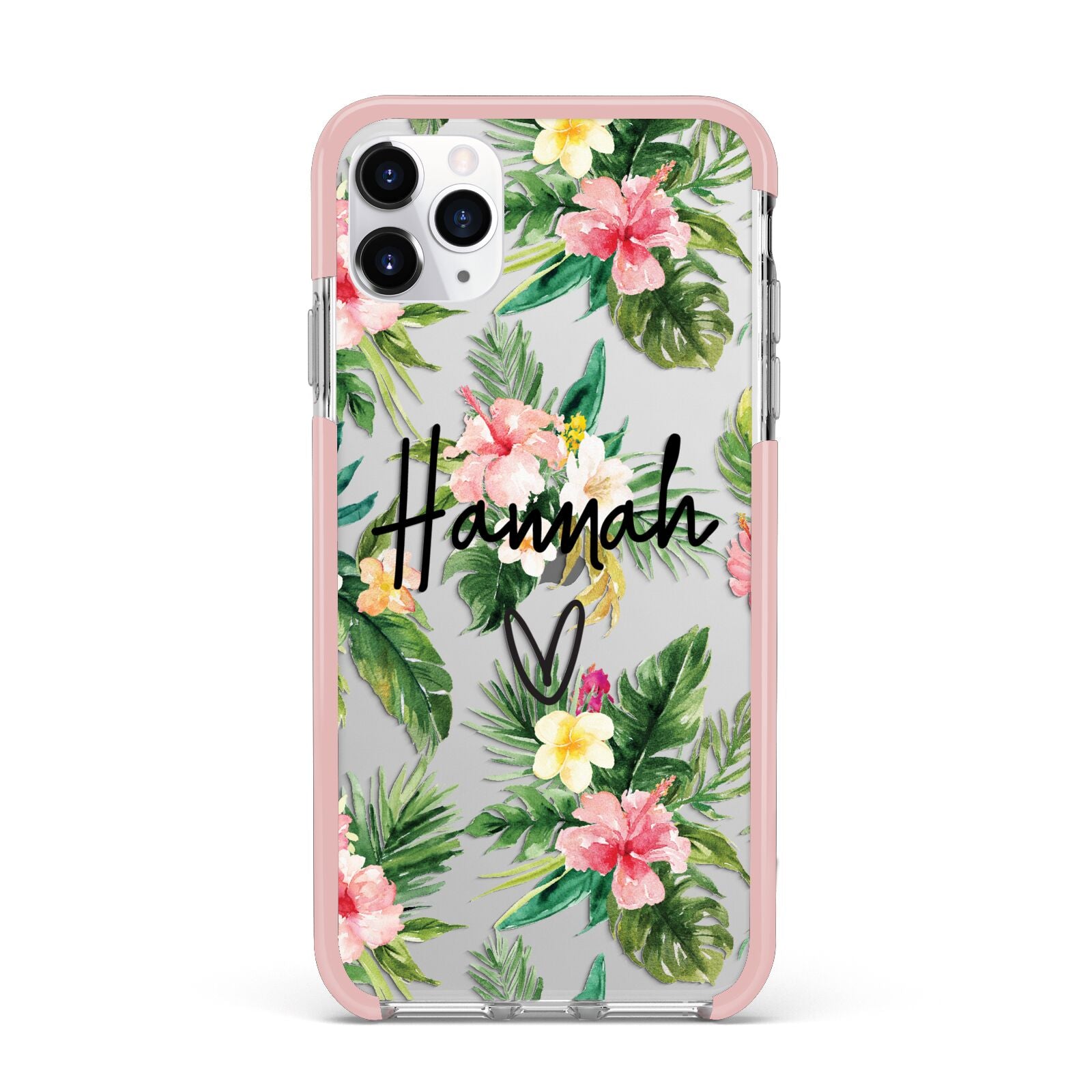 Personalised Tropical Floral Pink iPhone 11 Pro Max Impact Pink Edge Case