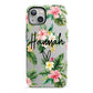 Personalised Tropical Floral Pink iPhone 13 Full Wrap 3D Tough Case