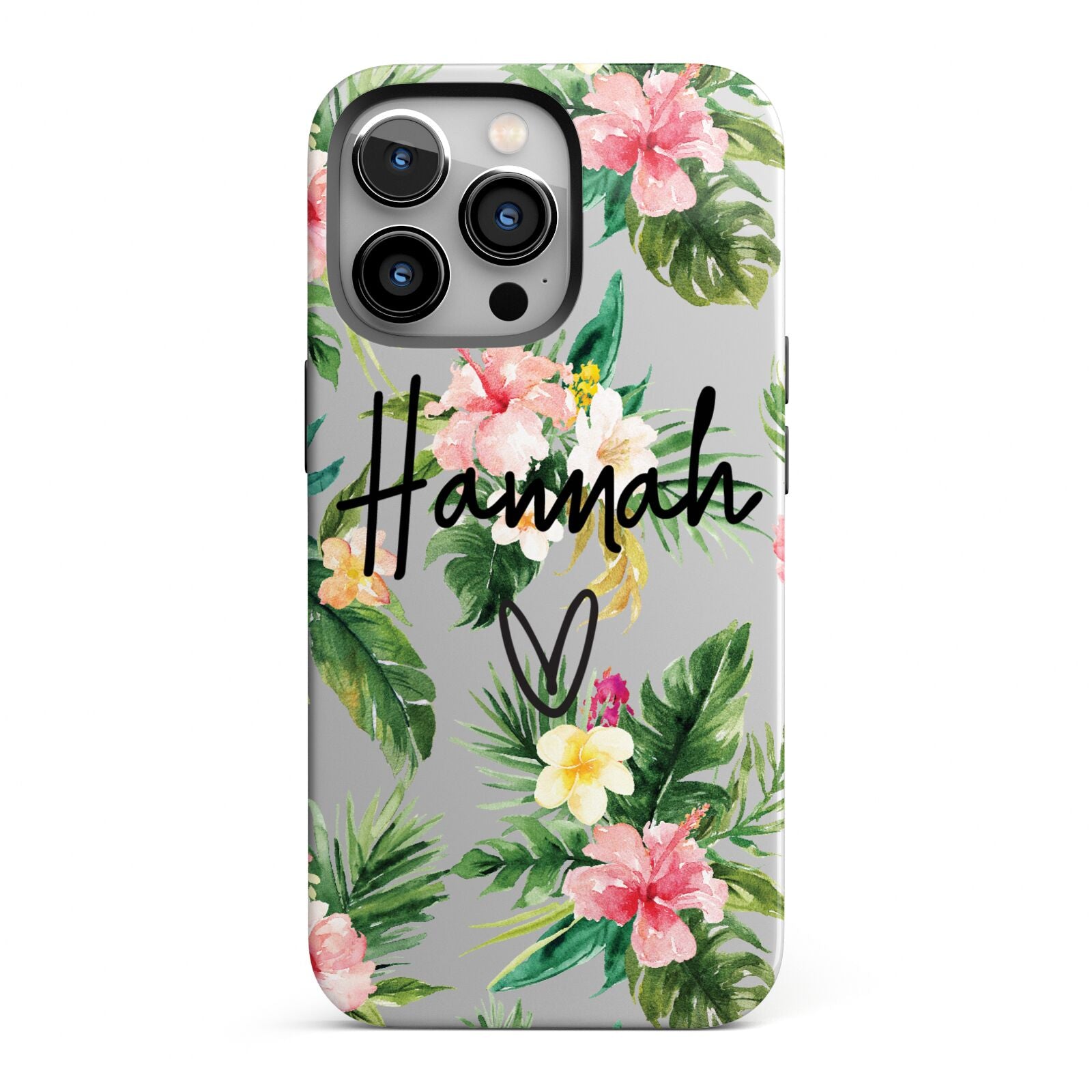 Personalised Tropical Floral Pink iPhone 13 Pro Full Wrap 3D Tough Case