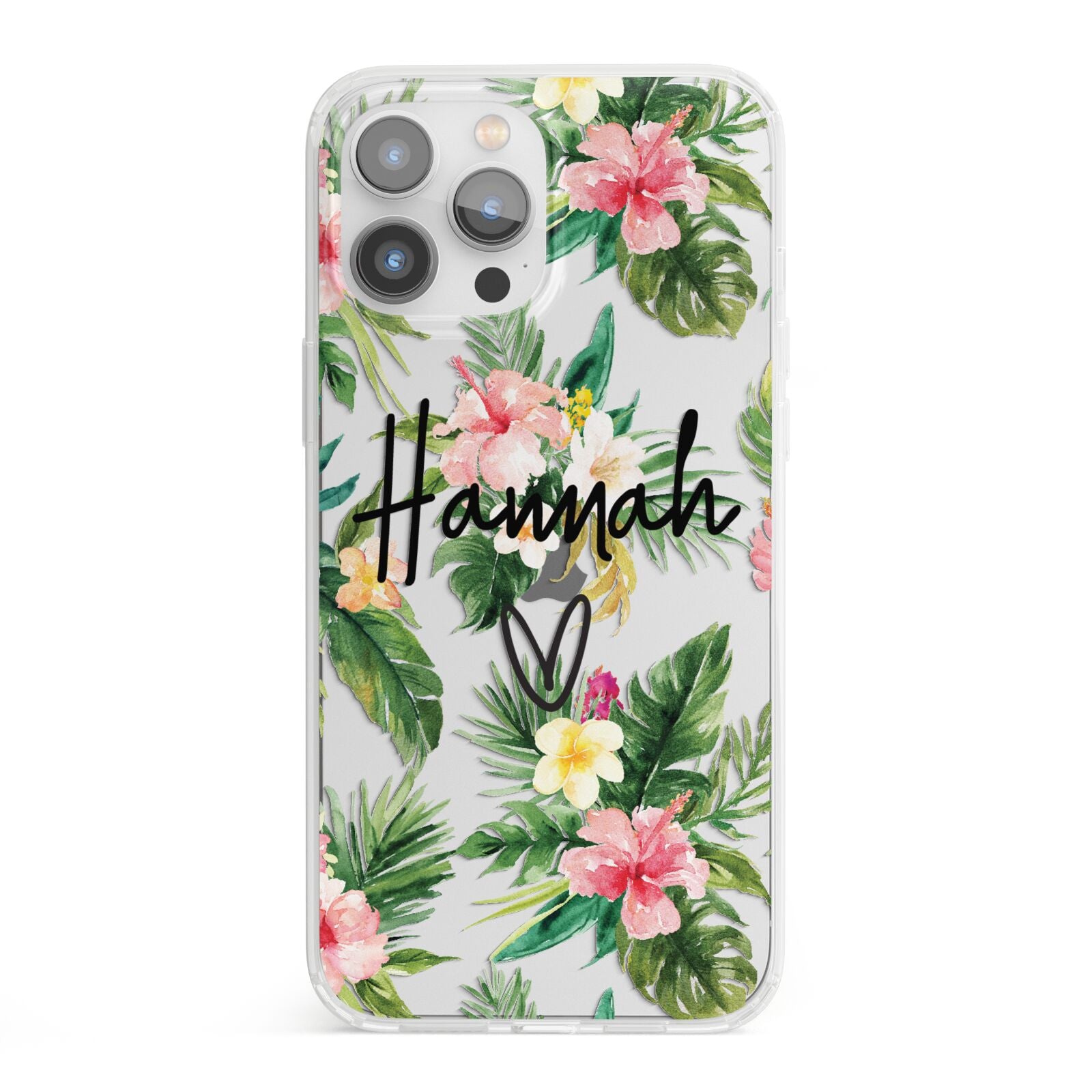 Personalised Tropical Floral Pink iPhone 13 Pro Max Clear Bumper Case