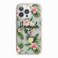 Personalised Tropical Floral Pink iPhone 13 Pro TPU Impact Case with Pink Edges