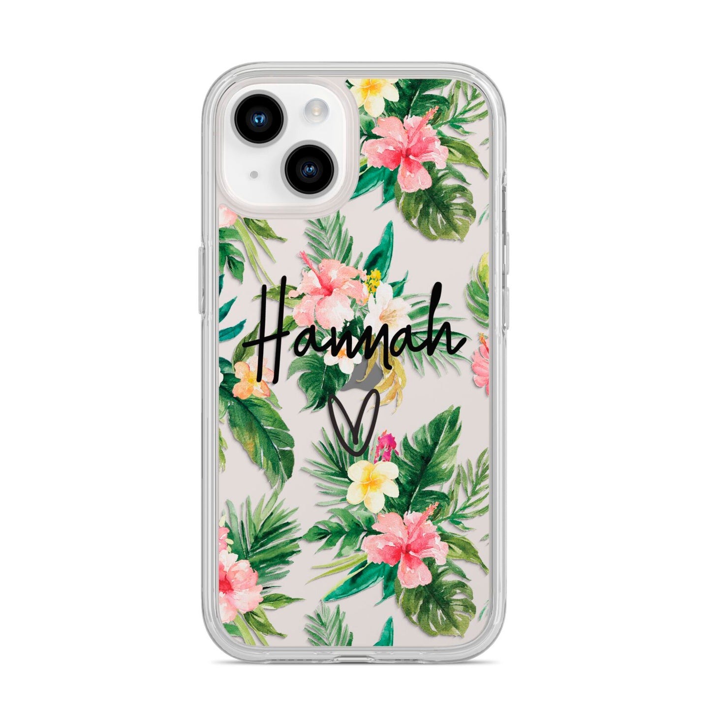 Personalised Tropical Floral Pink iPhone 14 Clear Tough Case Starlight