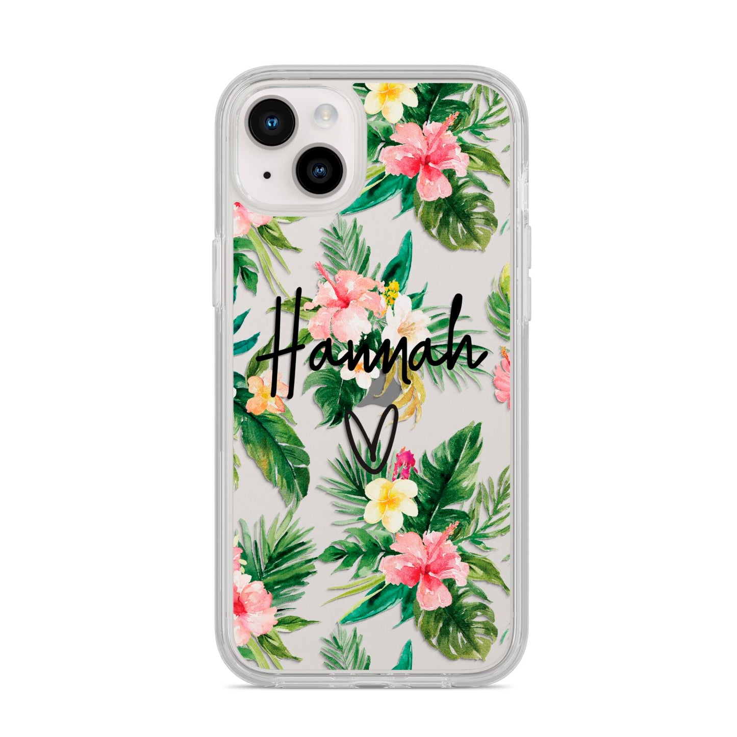 Personalised Tropical Floral Pink iPhone 14 Plus Clear Tough Case Starlight