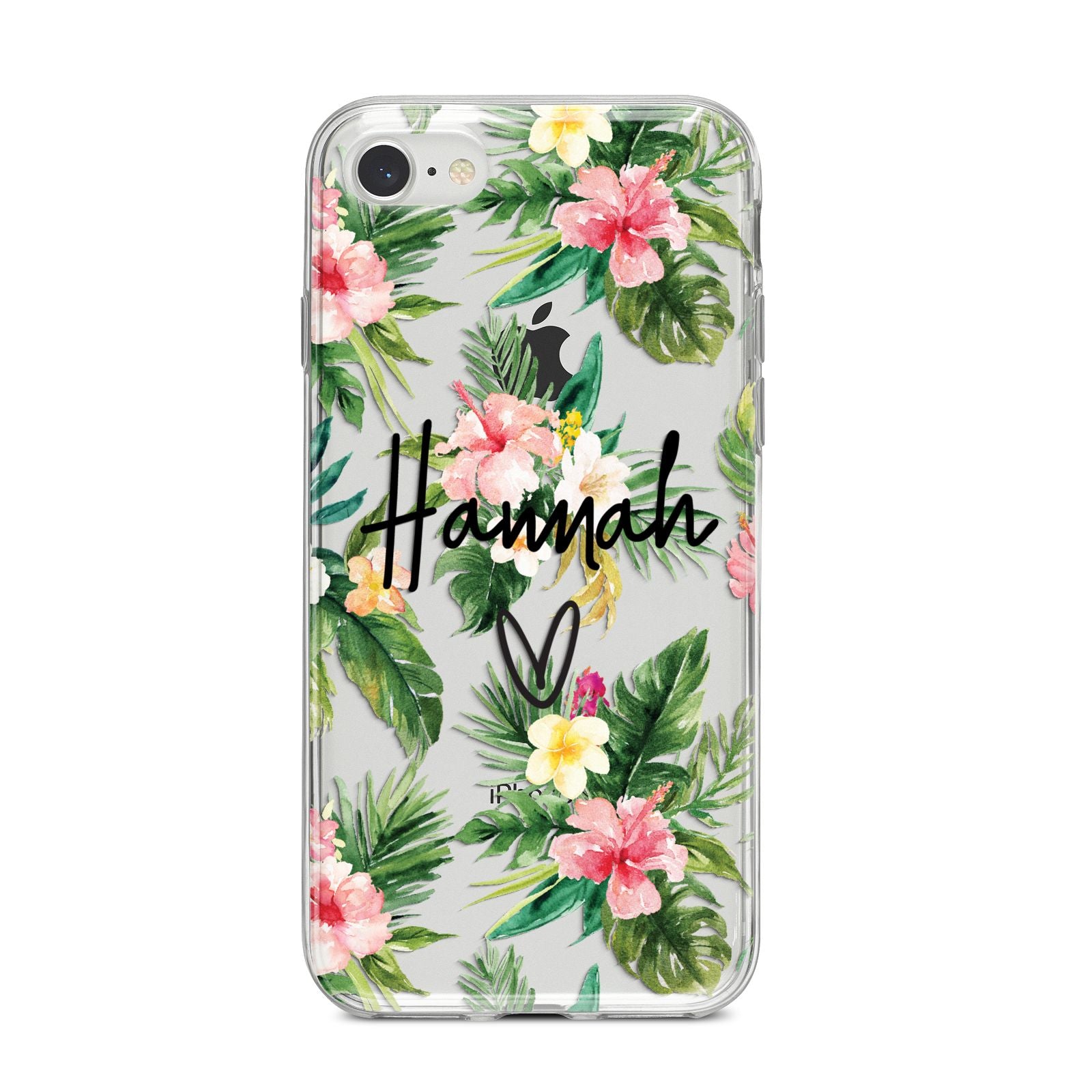 Personalised Tropical Floral Pink iPhone 8 Bumper Case on Silver iPhone