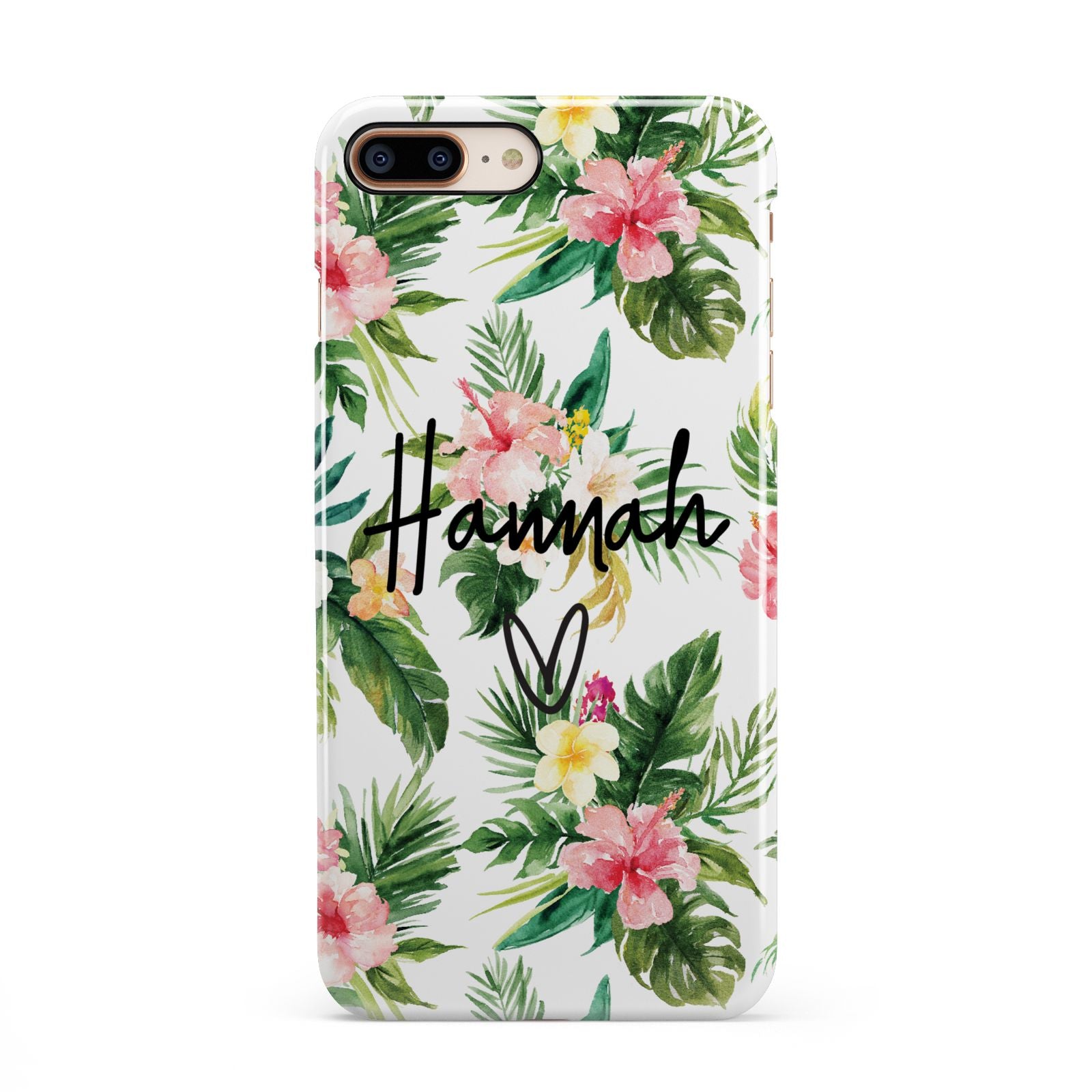 Personalised Tropical Floral Pink iPhone 8 Plus 3D Snap Case on Gold Phone