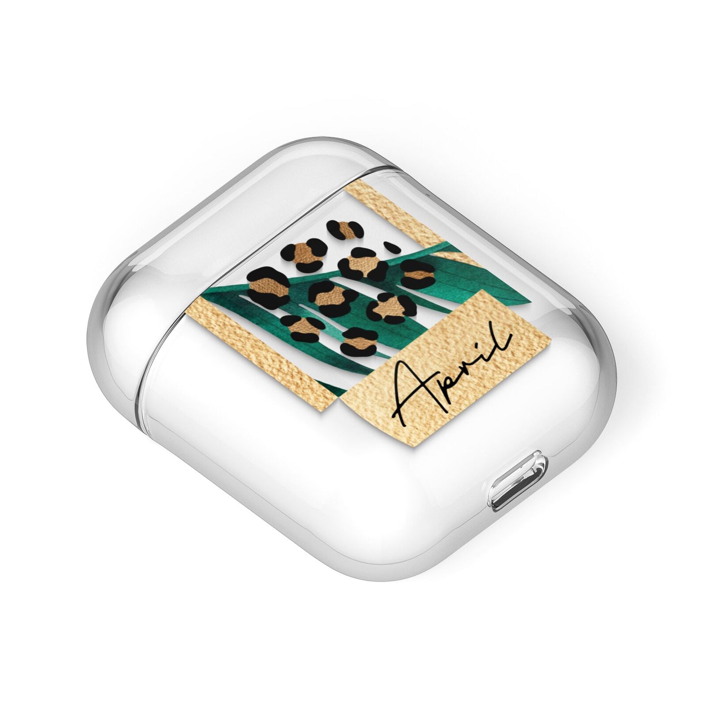 Personalised Tropical Gold AirPods Case Laid Flat