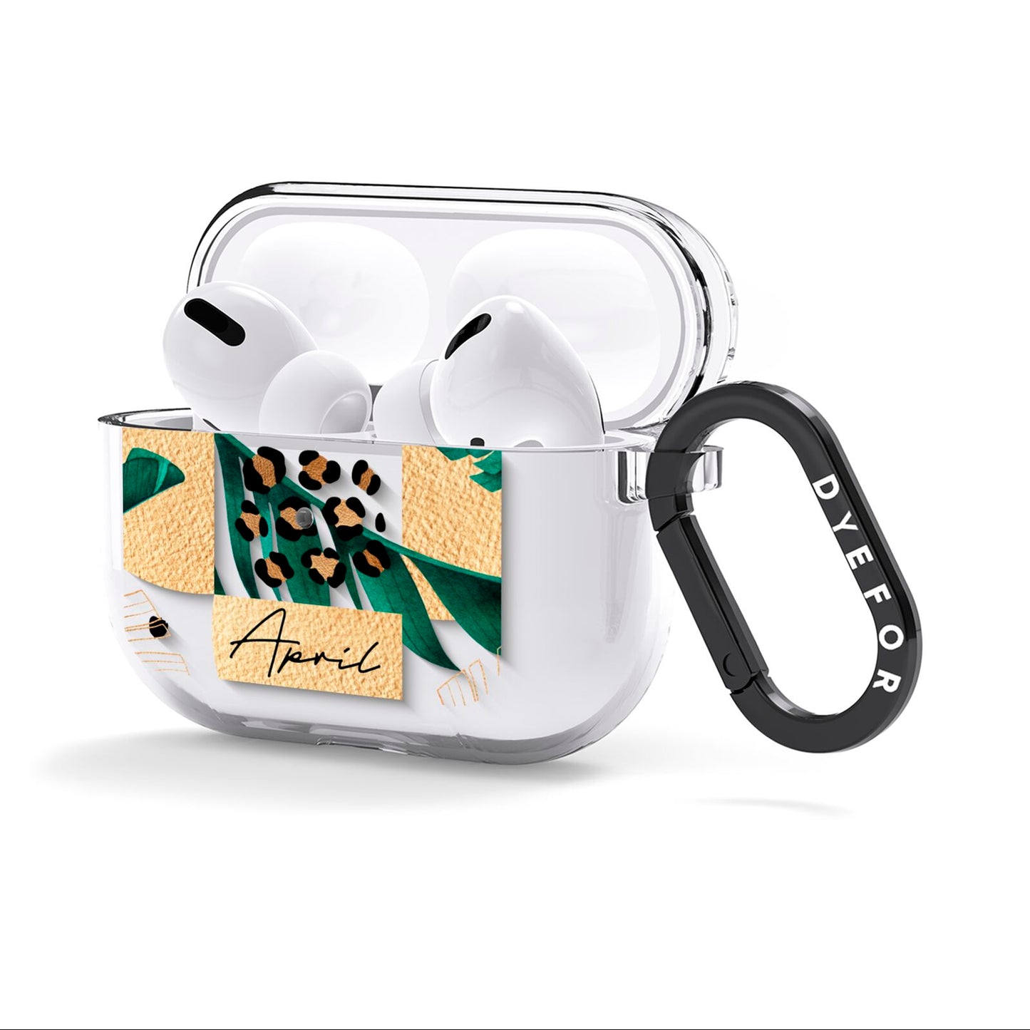 Personalised Tropical Gold AirPods Clear Case 3rd Gen Side Image