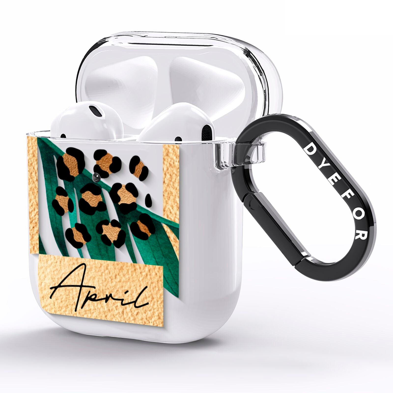 Personalised Tropical Gold AirPods Clear Case Side Image