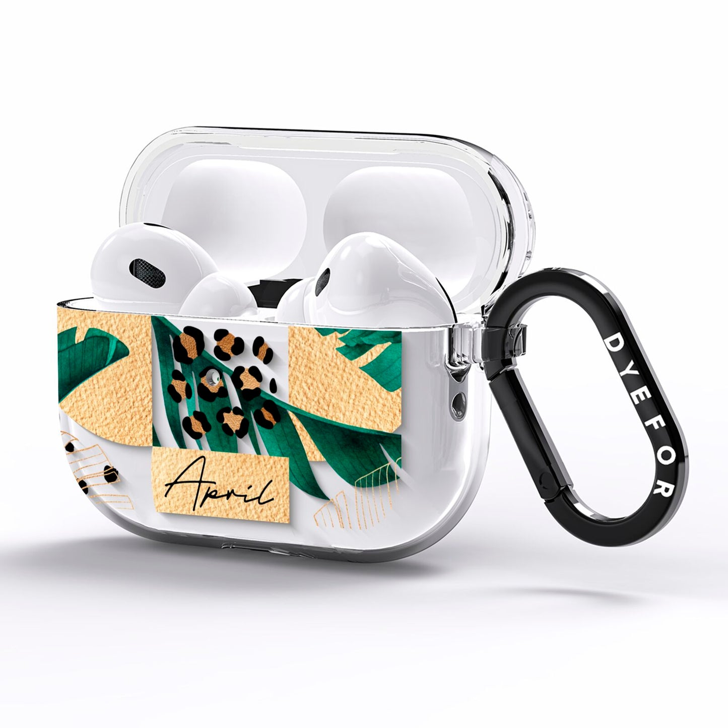 Personalised Tropical Gold AirPods Pro Clear Case Side Image