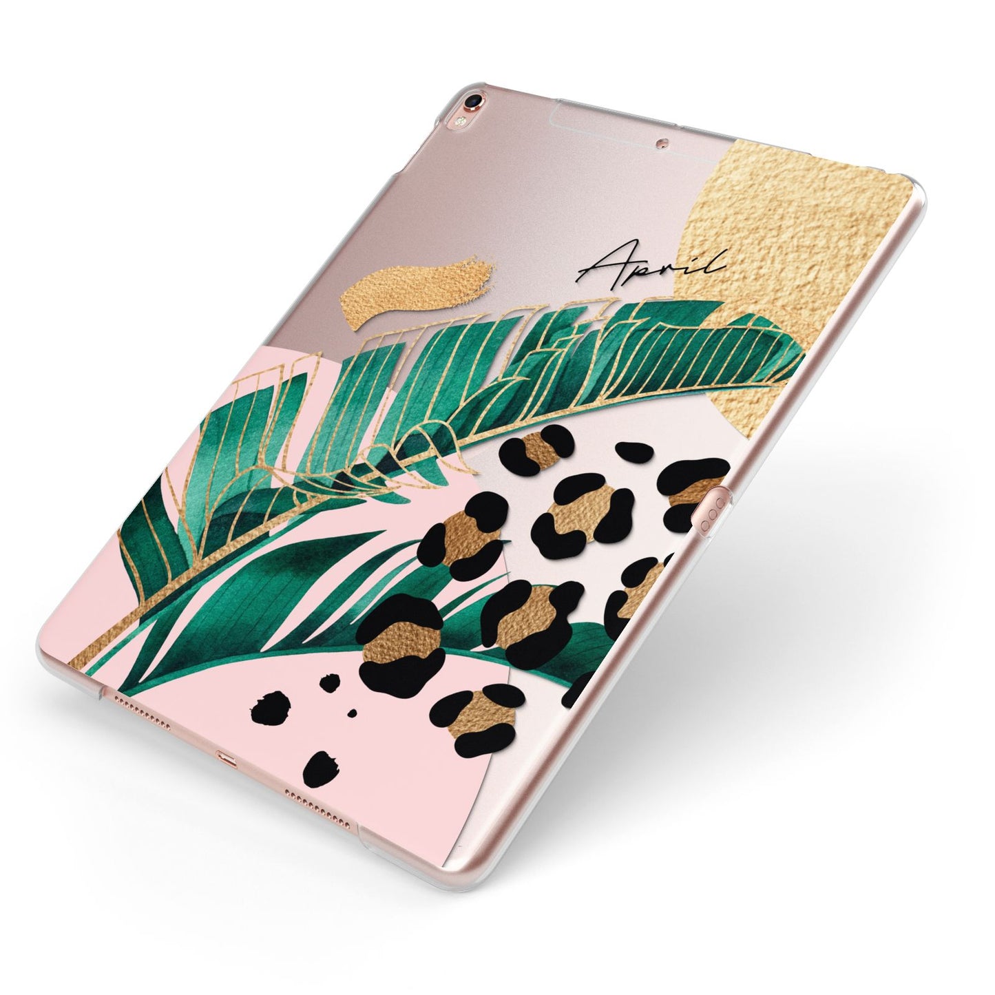 Personalised Tropical Gold Apple iPad Case on Rose Gold iPad Side View