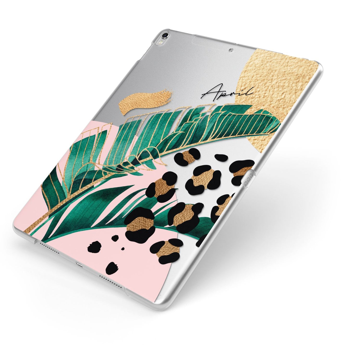 Personalised Tropical Gold Apple iPad Case on Silver iPad Side View
