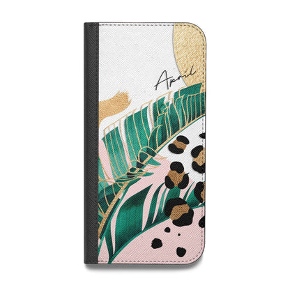 Personalised Tropical Gold Vegan Leather Flip iPhone Case