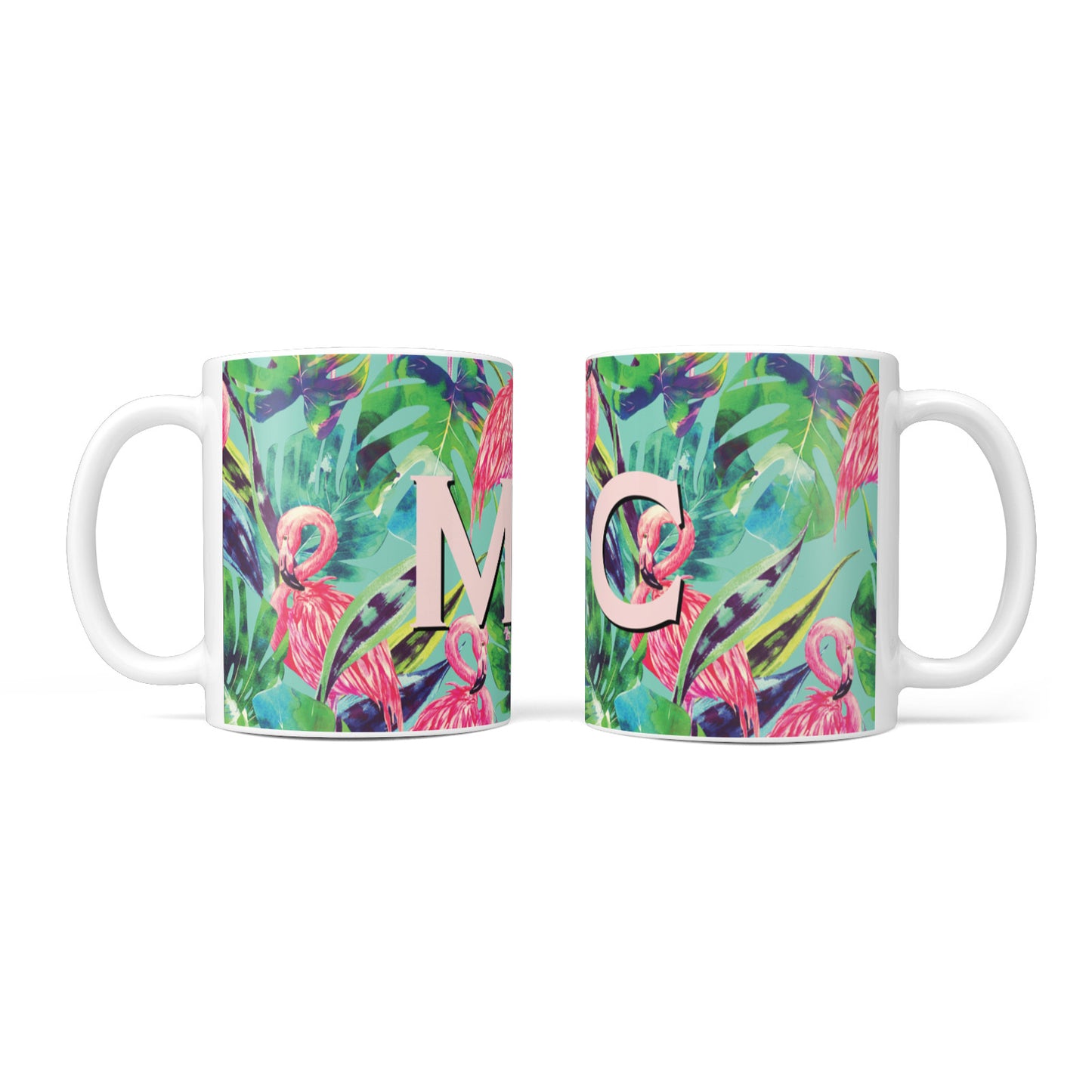Personalised Tropical Green Leaves Flamingo 10oz Mug Alternative Image 3