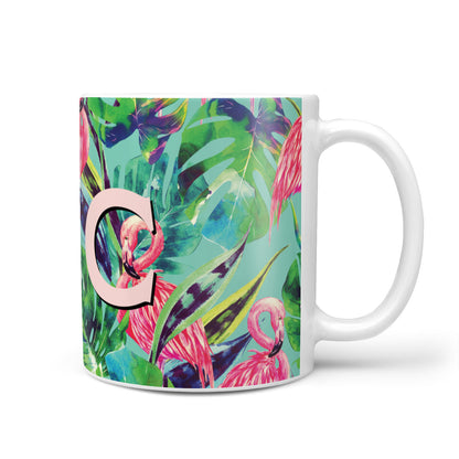 Personalised Tropical Green Leaves Flamingo 10oz Mug