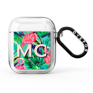 Personalised Tropical Green Leaves Flamingo AirPods Case