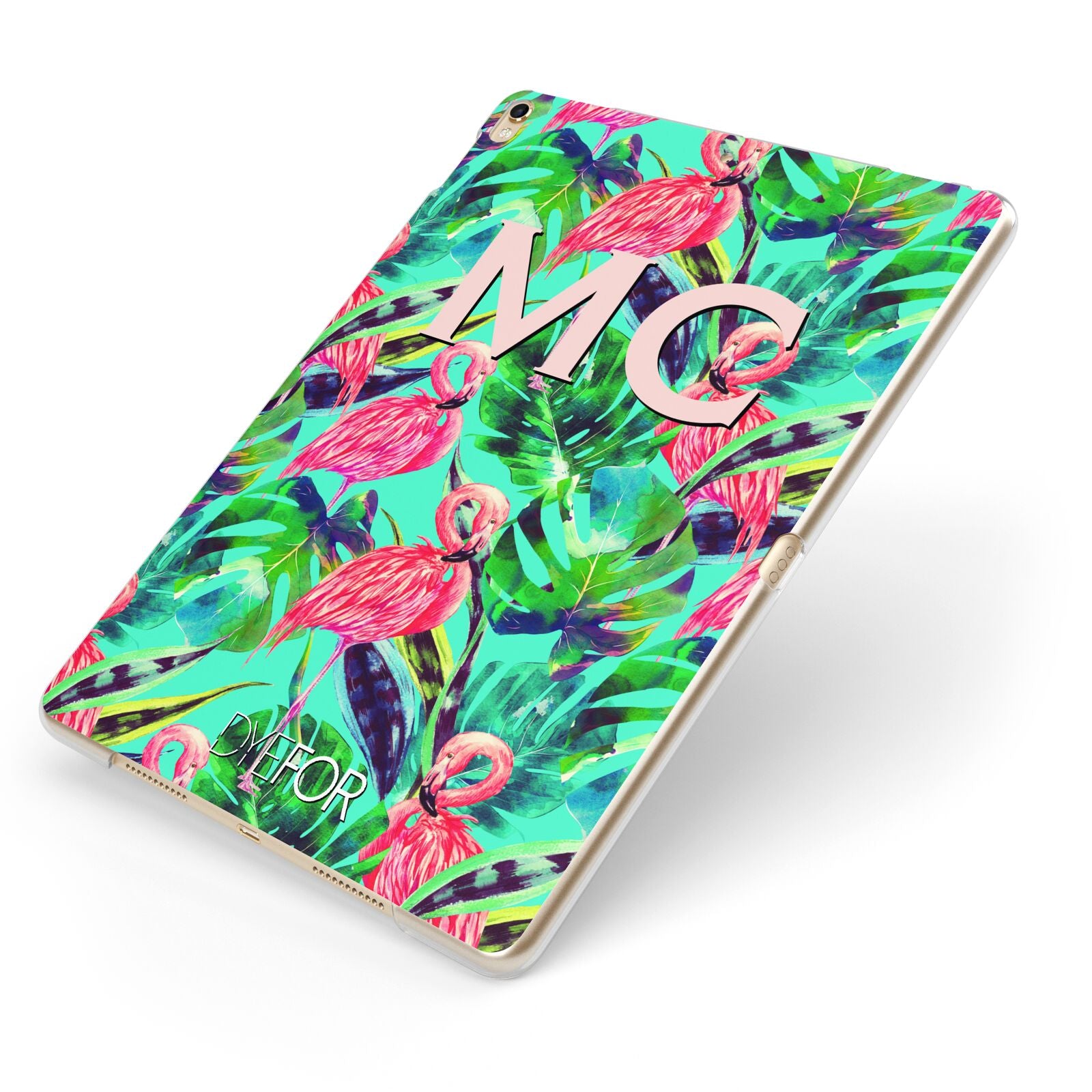 Personalised Tropical Green Leaves Flamingo Apple iPad Case on Gold iPad Side View