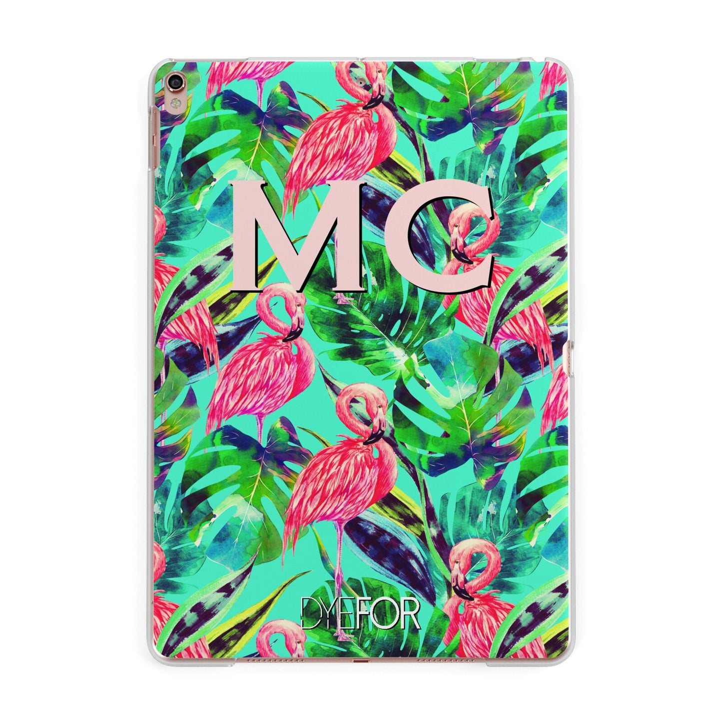 Personalised Tropical Green Leaves Flamingo Apple iPad Rose Gold Case