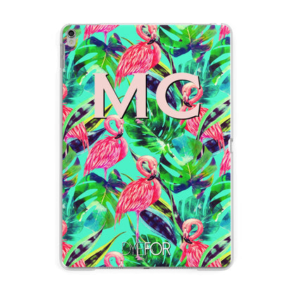 Personalised Tropical Green Leaves Flamingo Apple iPad Silver Case