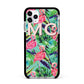 Personalised Tropical Green Leaves Flamingo Apple iPhone 11 Pro Max in Silver with Black Impact Case