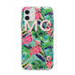 Personalised Tropical Green Leaves Flamingo Apple iPhone 11 in White with Bumper Case