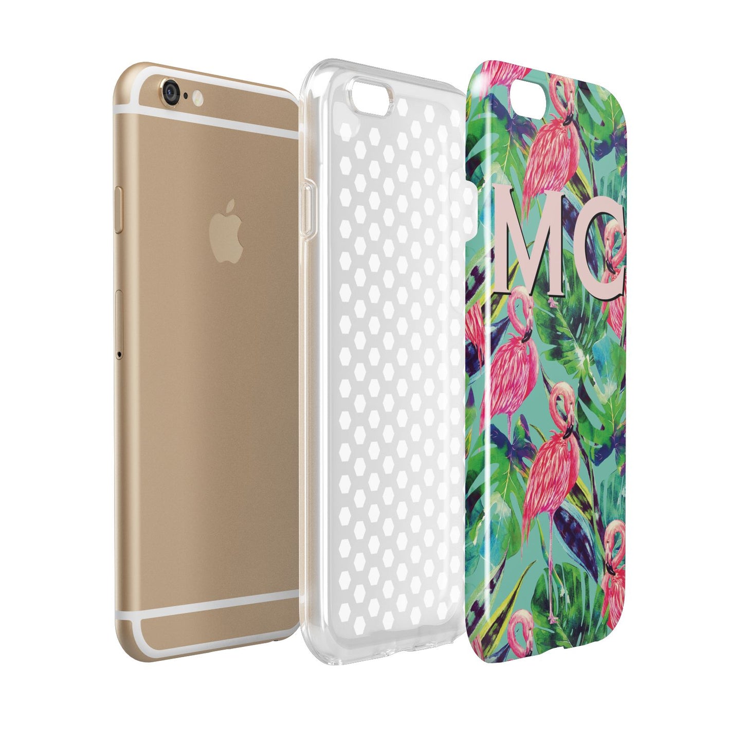 Personalised Tropical Green Leaves Flamingo Apple iPhone 6 3D Tough Case Expanded view