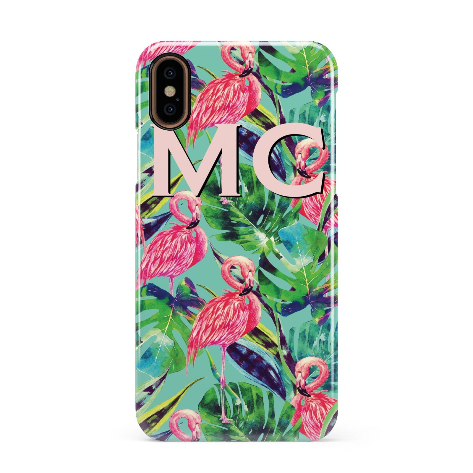 Personalised Tropical Green Leaves Flamingo Apple iPhone XS 3D Snap Case