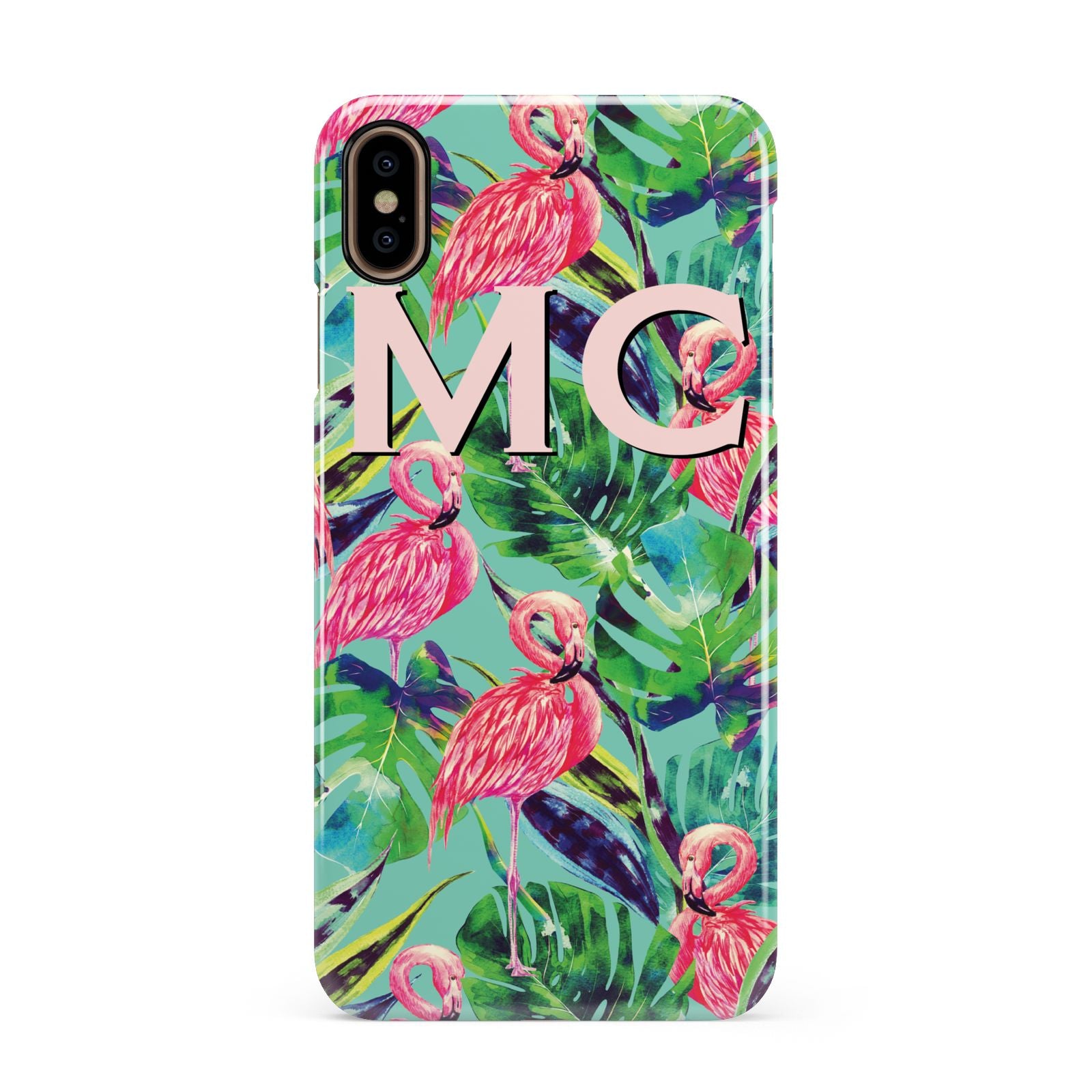 Personalised Tropical Green Leaves Flamingo Apple iPhone Xs Max 3D Snap Case