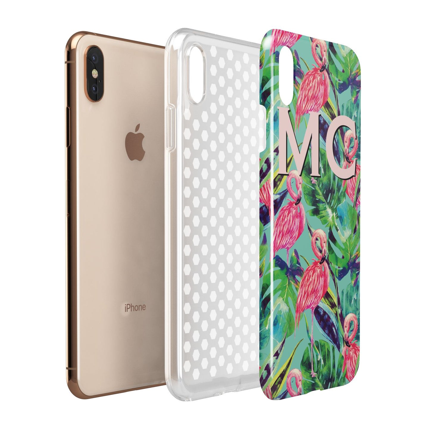 Personalised Tropical Green Leaves Flamingo Apple iPhone Xs Max 3D Tough Case Expanded View
