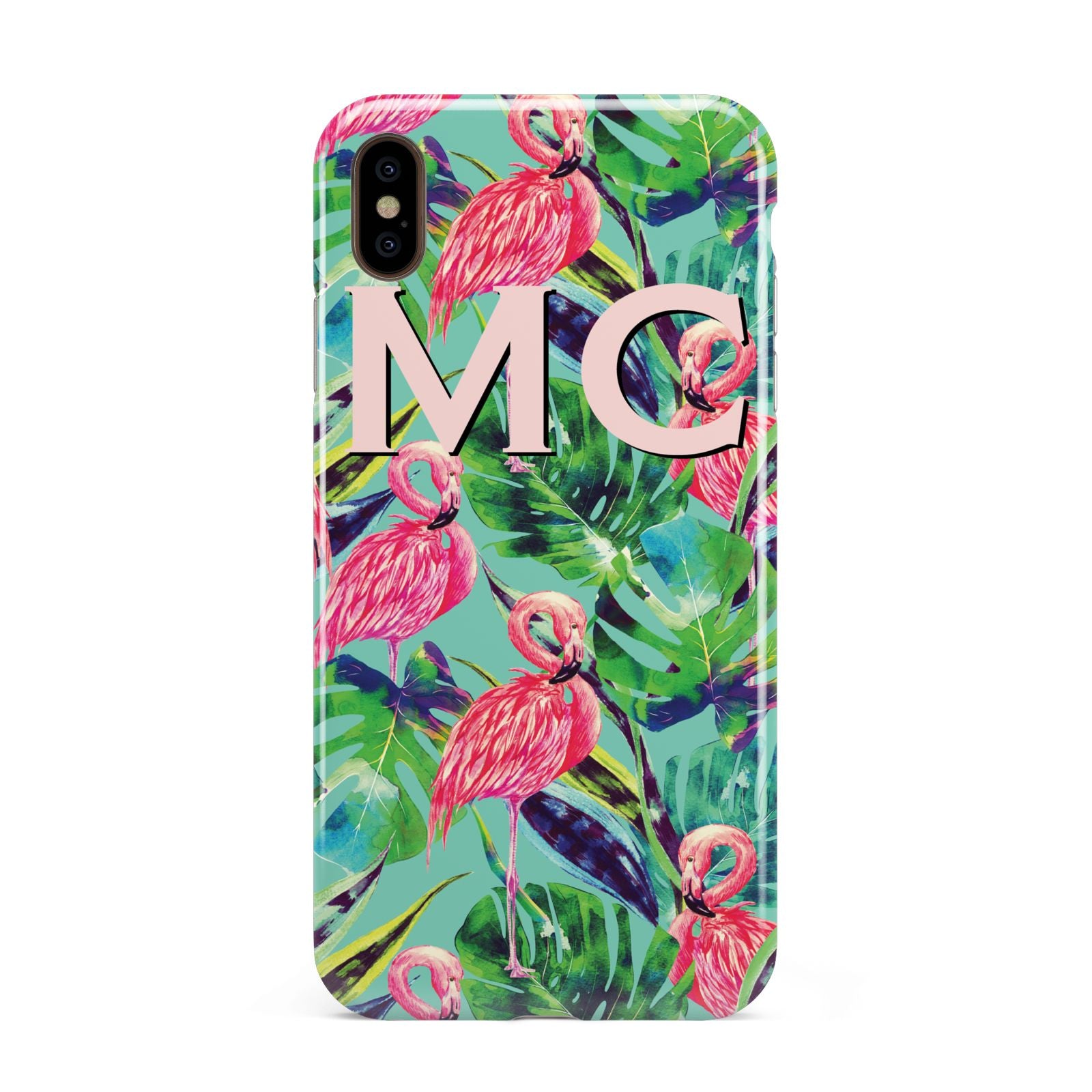Personalised Tropical Green Leaves Flamingo Apple iPhone Xs Max 3D Tough Case