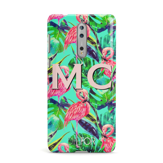 Personalised Tropical Green Leaves Flamingo Nokia Case