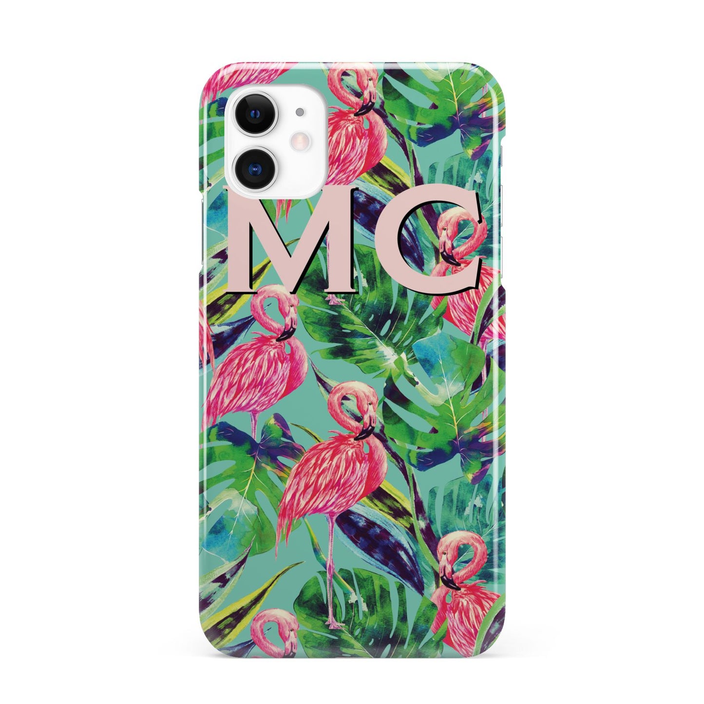 Personalised Tropical Green Leaves Flamingo iPhone 11 3D Snap Case