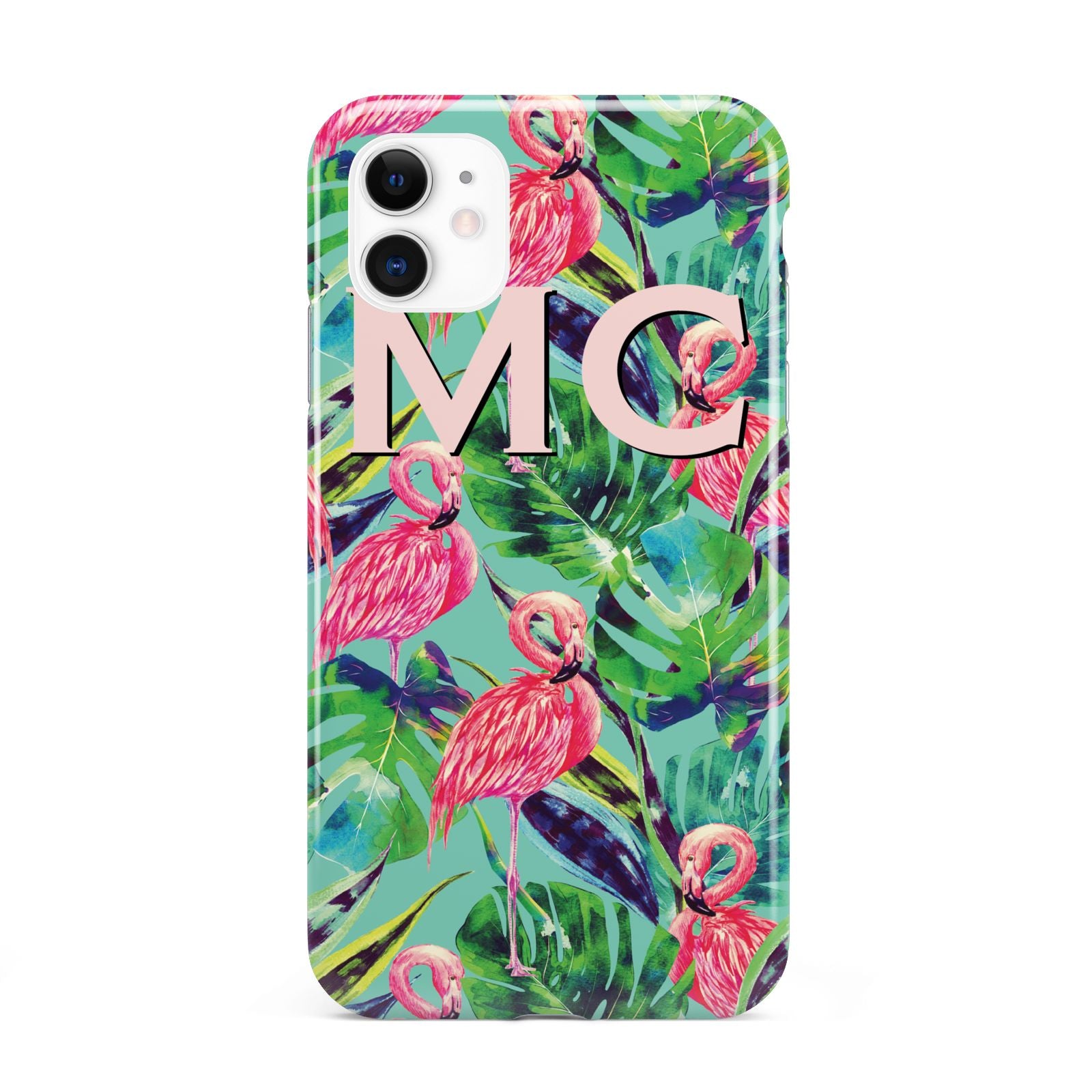 Personalised Tropical Green Leaves Flamingo iPhone 11 3D Tough Case