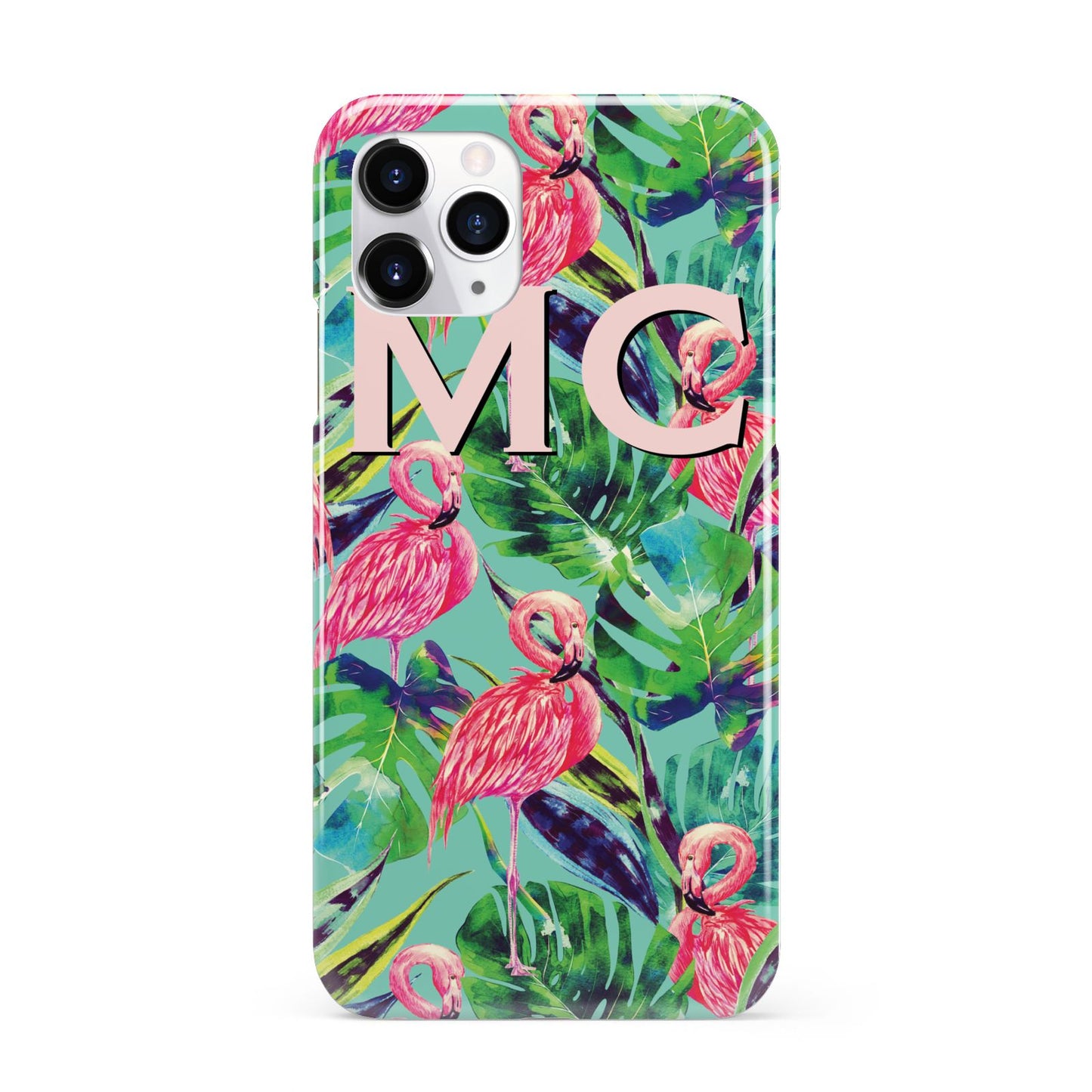 Personalised Tropical Green Leaves Flamingo iPhone 11 Pro 3D Snap Case