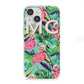 Personalised Tropical Green Leaves Flamingo iPhone 13 Mini Clear Bumper Case
