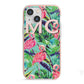 Personalised Tropical Green Leaves Flamingo iPhone 13 Mini TPU Impact Case with Pink Edges