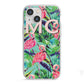 Personalised Tropical Green Leaves Flamingo iPhone 13 Mini TPU Impact Case with White Edges