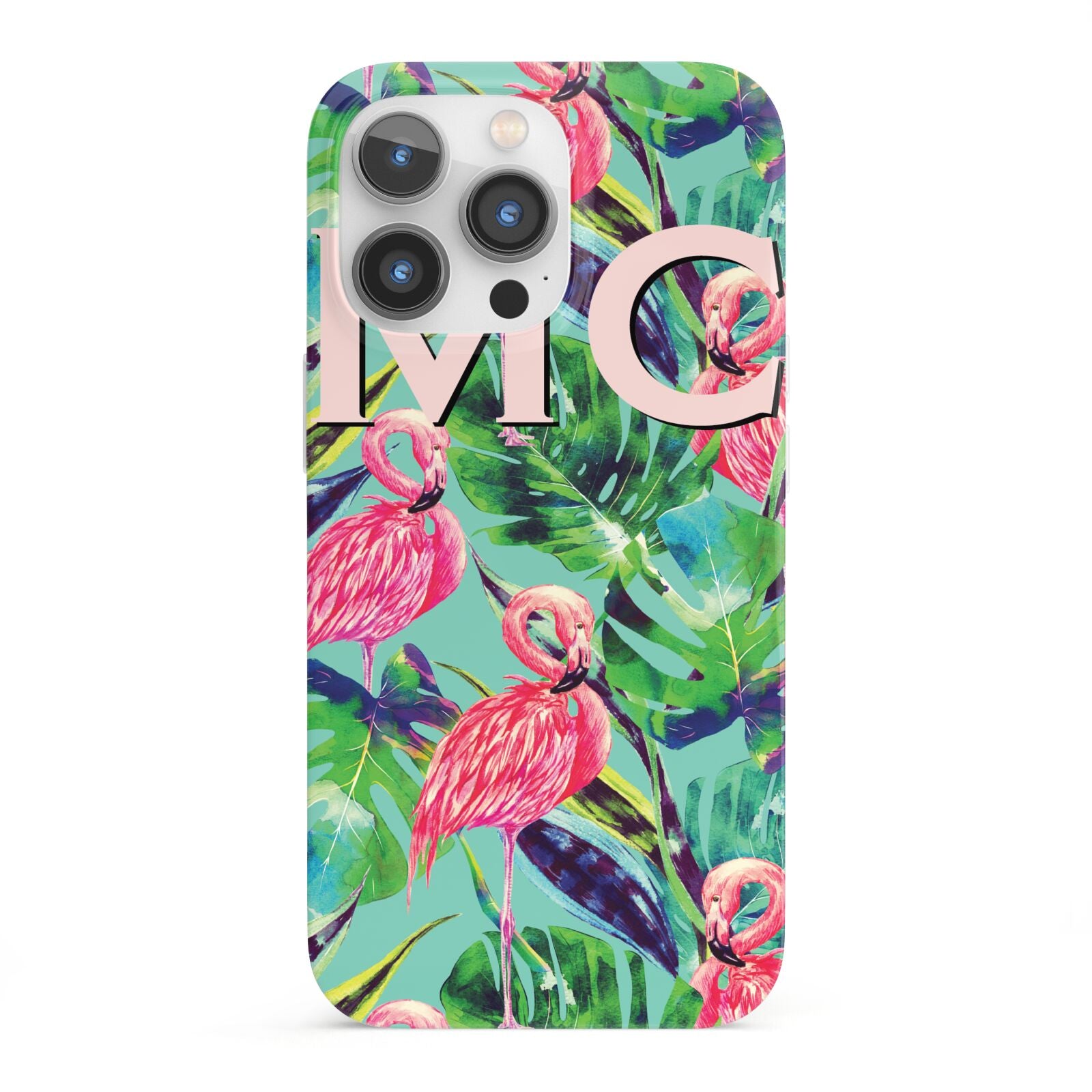 Personalised Tropical Green Leaves Flamingo iPhone 13 Pro Full Wrap 3D Snap Case