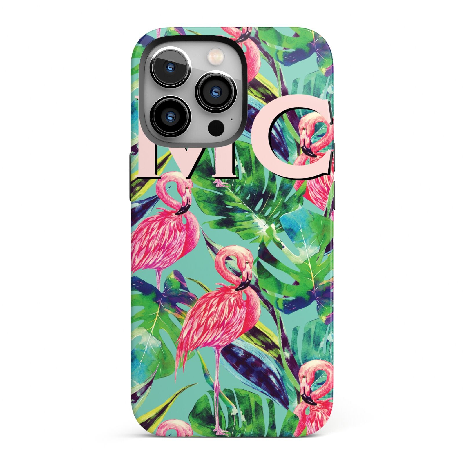 Personalised Tropical Green Leaves Flamingo iPhone 13 Pro Full Wrap 3D Tough Case