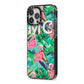 Personalised Tropical Green Leaves Flamingo iPhone 13 Pro Max Black Impact Case Side Angle on Silver phone
