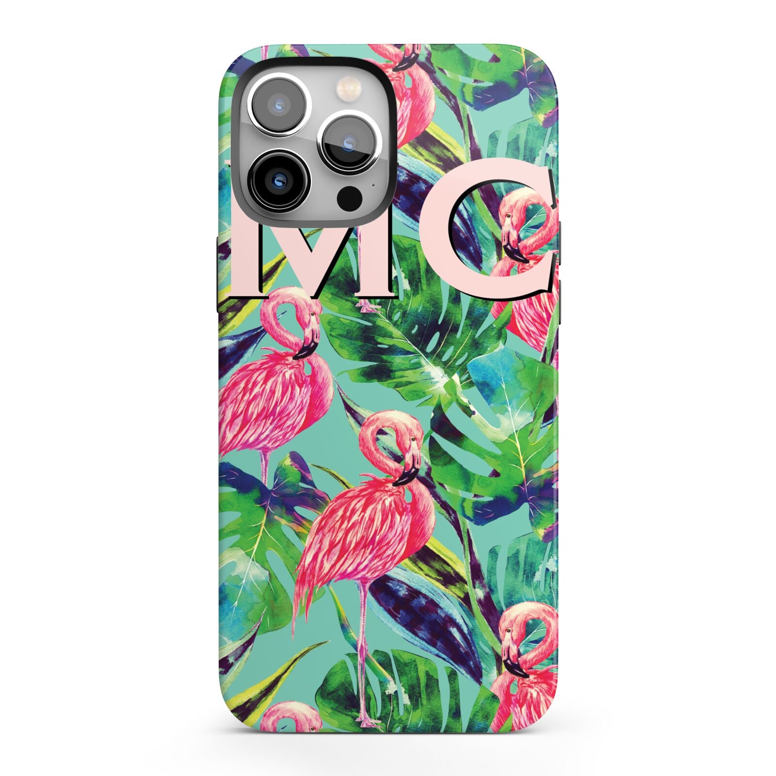 Personalised Tropical Green Leaves Flamingo iPhone 13 Pro Max Full Wrap 3D Tough Case